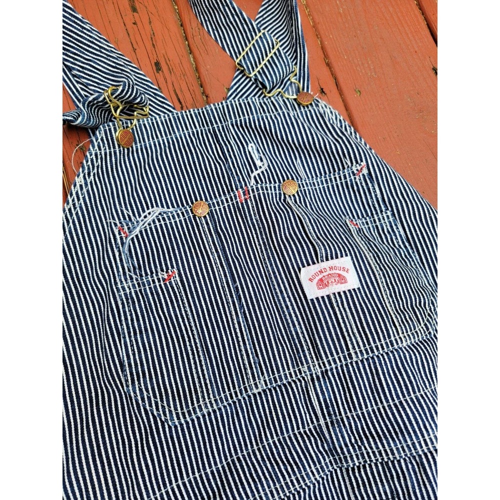 Round House Overall Bibs Hickory Striped Engineer Railroad USA Made 46x30